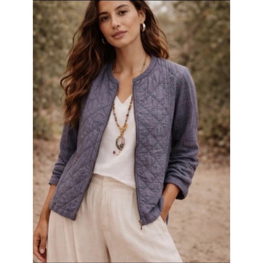 J. JILL Quilted Cotton Gauze Zip Jacket Pockets 2X